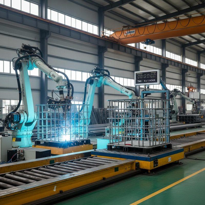 IBC Tote Cage Fabrication خط تولید جوش قفس IBC با زمان آزمایش لرزش 0 تا 1 ساعت فرآیند جوش